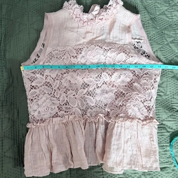 ALEXIS Pink Floral Lace Peplum Top XS Cottagecore Coquette Sleeveless Tie Back - Picture 9 of 9
